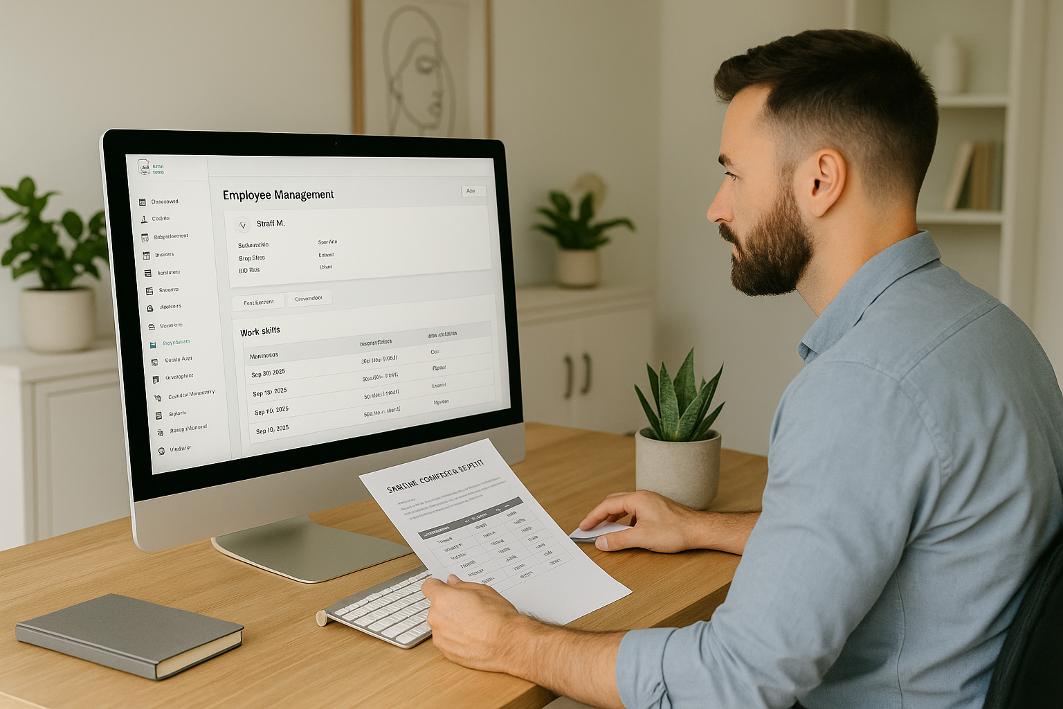Business owner managing employee schedules and work shifts on employee management dashboard